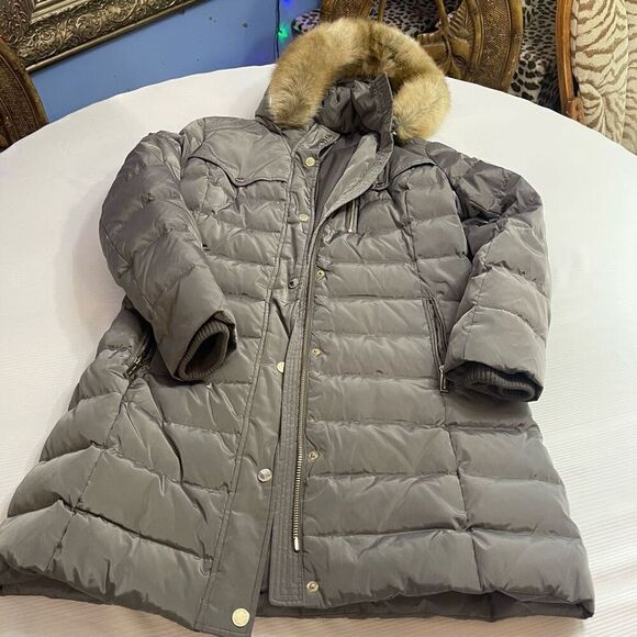 Michael Kors Grey Down Puffer Jacket Coat Size Large - Picture 1 of 13